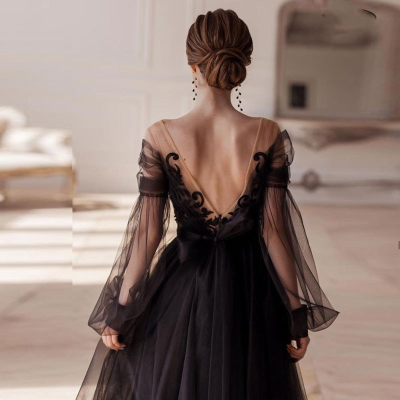 Comercio exterior europeo y americano Amazon AliExpress deseo Mujeres Nuevo sexy V-cuello burbuja manga larga vestido de noche image 2