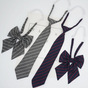 JK Tie Women's Korean-style Japanese-style College-style Grey Striped Hand-to-hand Uniform Knot-free Short Student Fashion Uniform