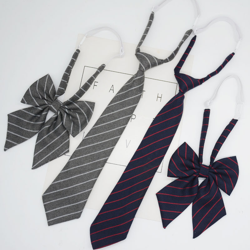 JK tie for women, Korean style, Japanese style, college style, gray stripe, hand-tied school uniform, knot-free short style, student trend