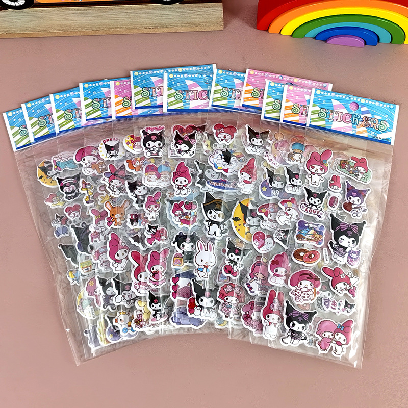 Pegatinas de burbujas de dibujos animados para niños Sanrio Kapibala Ice Animal Dinosaur Cars 3D Pegatinas estéreo