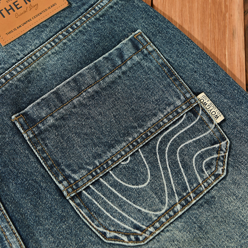 G7181 herren retro gewaschen denim freizeithose, ein stück für haar ersatz_voghion.com