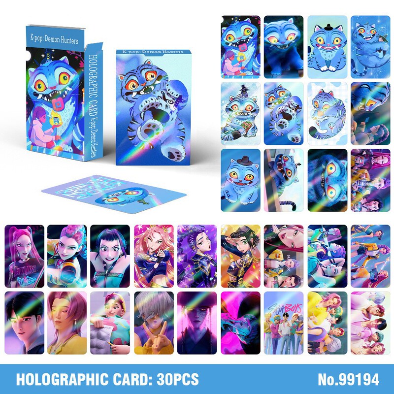 现货30张镭射卡KPOP猎魔女团闪卡蓝猫卡通动漫周边LOMO小卡|undefined
