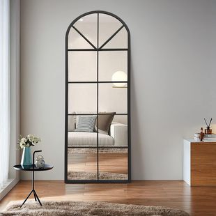 French Decorative Mirror, Retro Style Fake Window Dressing Mirror, Entrance Arch, Wall-Mounted Floor-Standing Internet Celebrity Plaid Full-Length Mirror