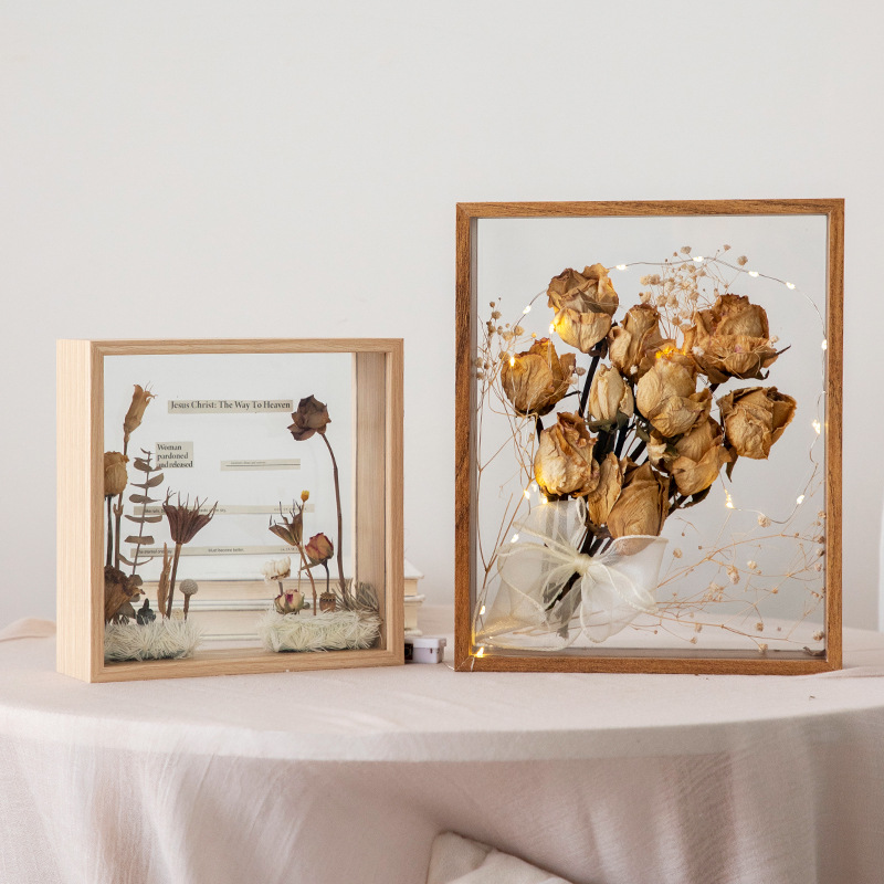 diy dried flowers simple creative three-dimensional hollow specimen display frame 6 inches 7 inches 8 thickened double-sided transparent glass photo frame