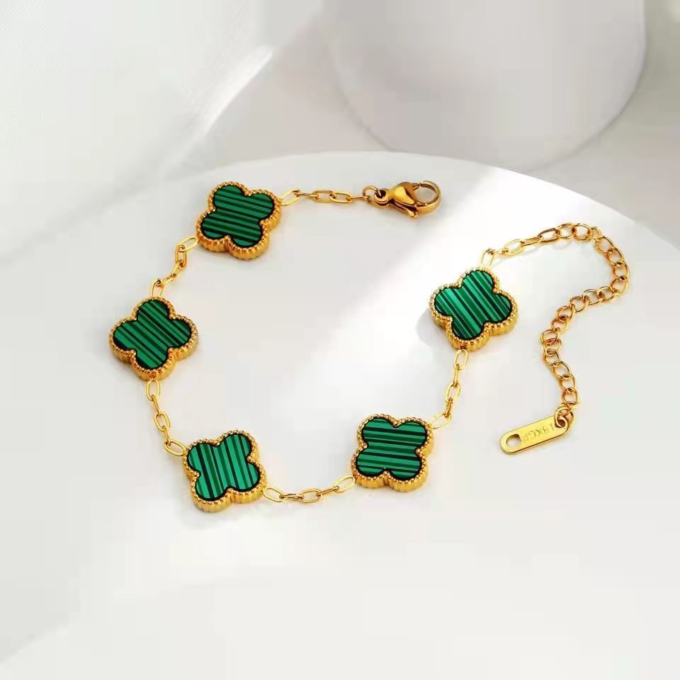 Brazalete de concha verde chapado en oro 18K de doble cara