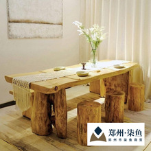 原木餐桌椅吃饭饭桌桌子日式长方形简约实木泡茶组合客厅办公展示