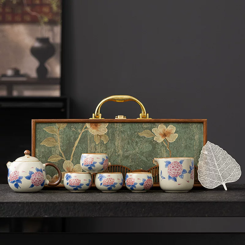 Tea set, gift box, retro teapot, ceramic tea cup, Chinese style