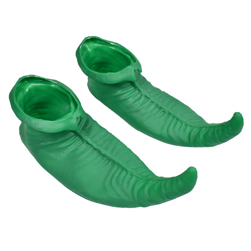 万圣节搞怪造型道具绿色小丑鞋节庆舞台表演小丑装扮绿色皮革鞋子