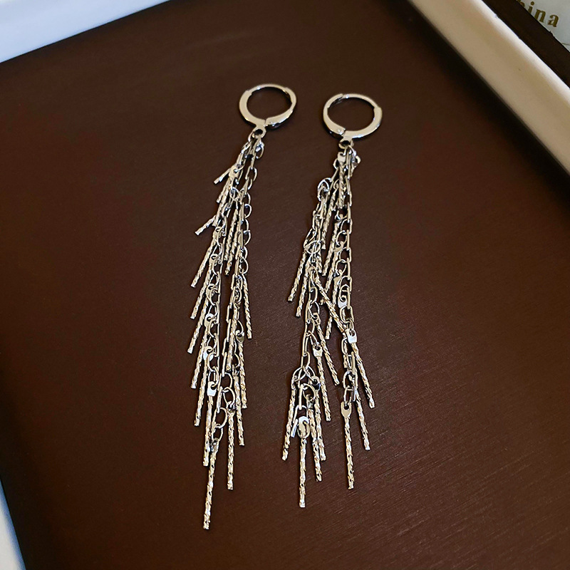Pendientes de borla de hojas de diamantes súper parpadeantes de plata Pendientes de temperamento de moda Pendientes de diseño de nicho femenino Lujo ligero y de alta gama