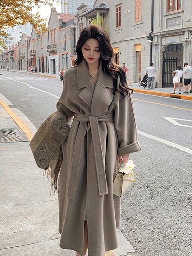Long coat for autumn and winter, Melting double-sided plush wool coat for women, stylish and suitable for petite figures