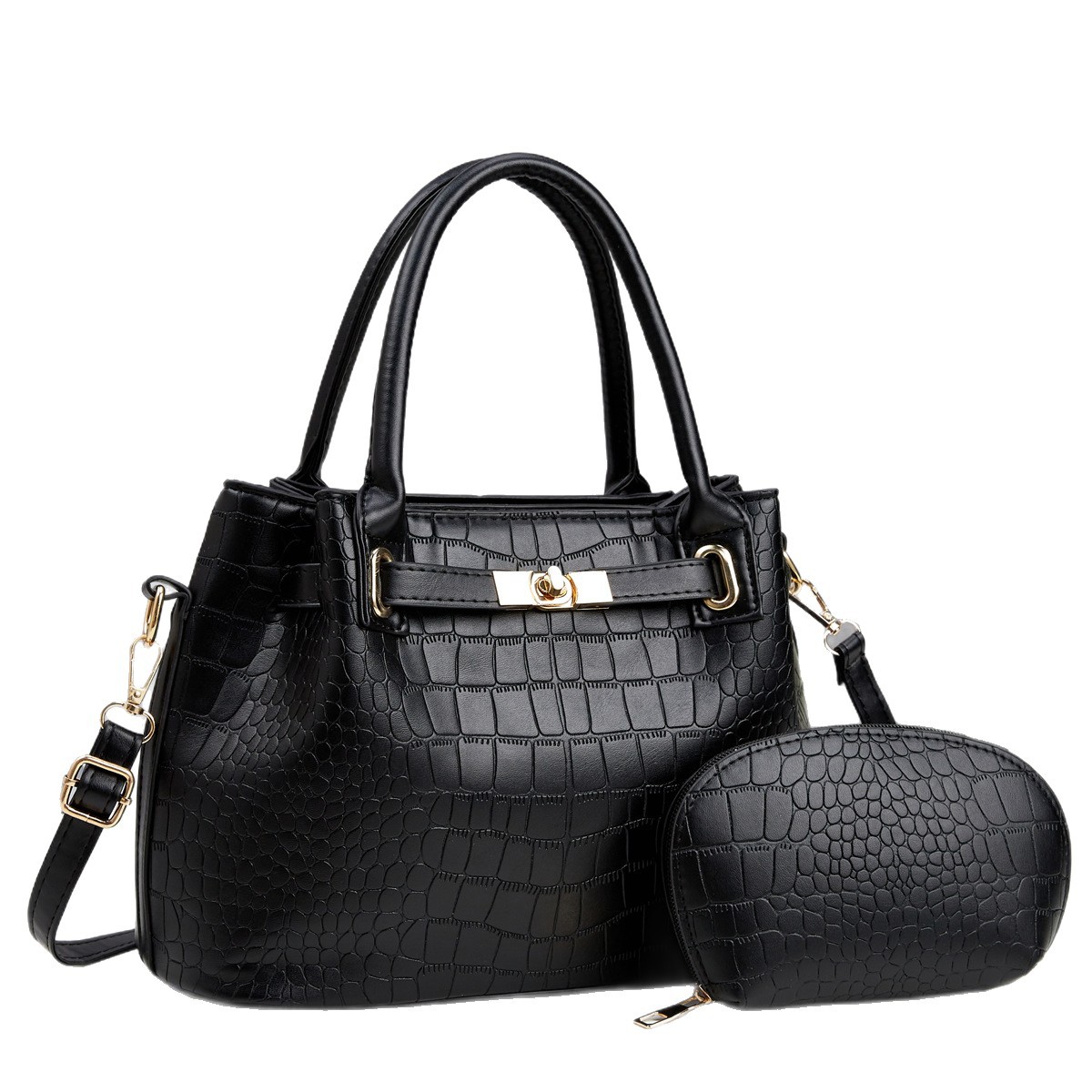 Bolsa de dos piezas, bolso de mano de gran capacidad, estampado de cocodrilo, bolso de mano casual de moda, bolso de hombro, bolso de mano.