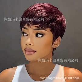 欧美假发 化纤时尚短款假发 女士深棕色短发全头套工厂现货批发
