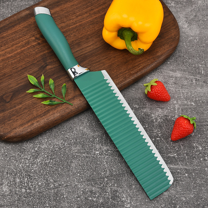 En stock venta al por mayor fábrica verde patrón de onda de seis piezas de cocina cuchillo de cocina regalo cuchillo traje cuchillo de acero inoxidable