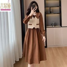 长袖连衣裙气质显瘦秋冬时尚两件套2525裙套装女马甲法式复古洋气