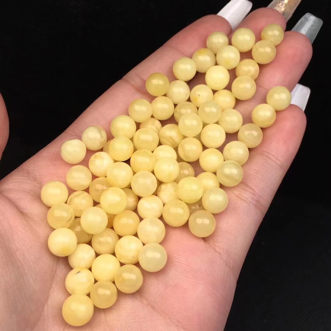 天然蜜蜡圆珠散珠白花蜜蜡质浓郁配饰手串可塘珠宝产地货源批发