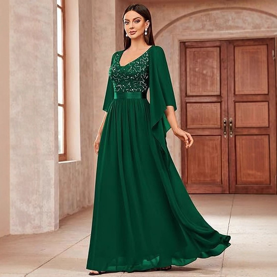 Cross-Border Plus-Size Evening Dress 2026 New Style Evening Dress Elegant V-Neck Sequined Chiffon Dress Banquet Dress Cross-Border Plus-Size Evening Dress 2026 New Style Evening Dress Elegant V-Neck Sequined Chiffon Dress Banquet Dress