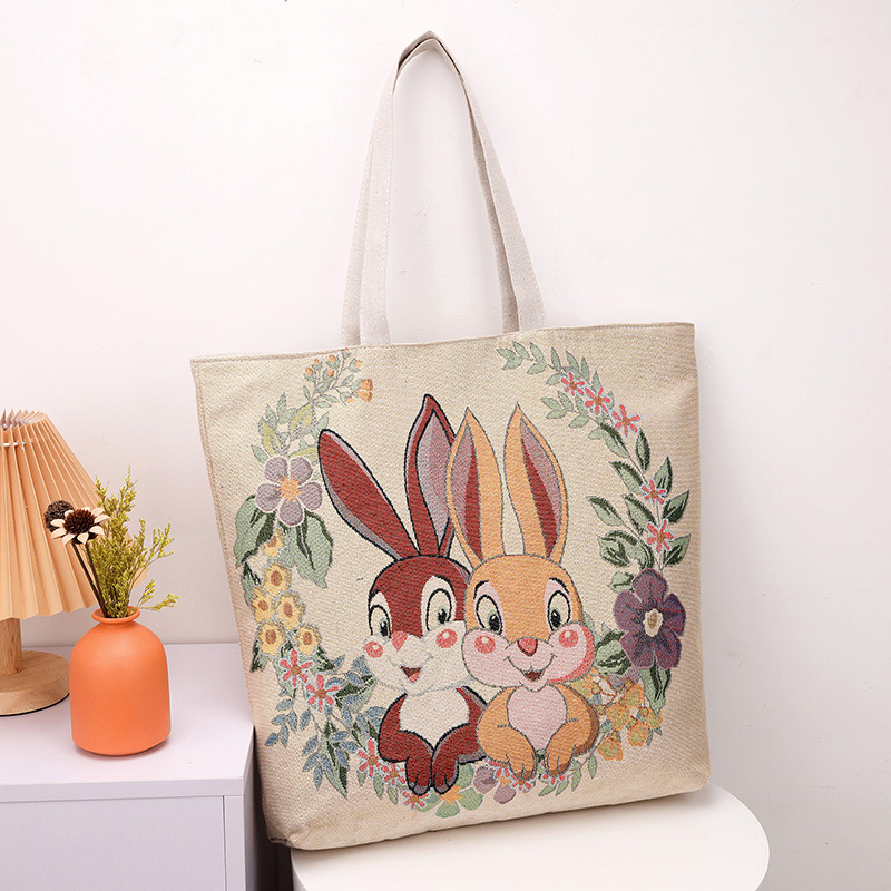 卸売りの新型両面金糸ジャカード刺繍ウサギ象孔雀片肩包民族風手提げ通勤バッグ|undefined
