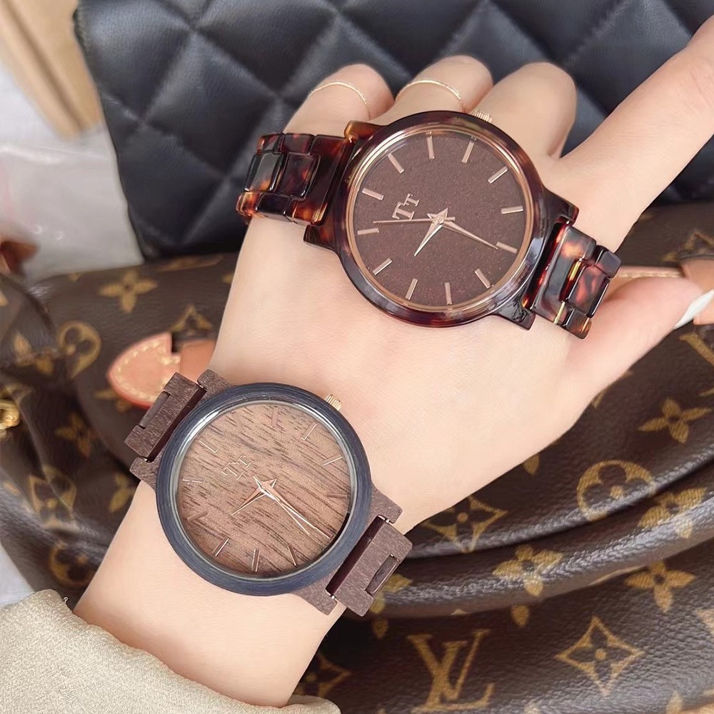 Tt Watch Large Dial Simple Imported Glasses Bakelite Design Dark Brown Zen Style Personalized Student Female Watch 4