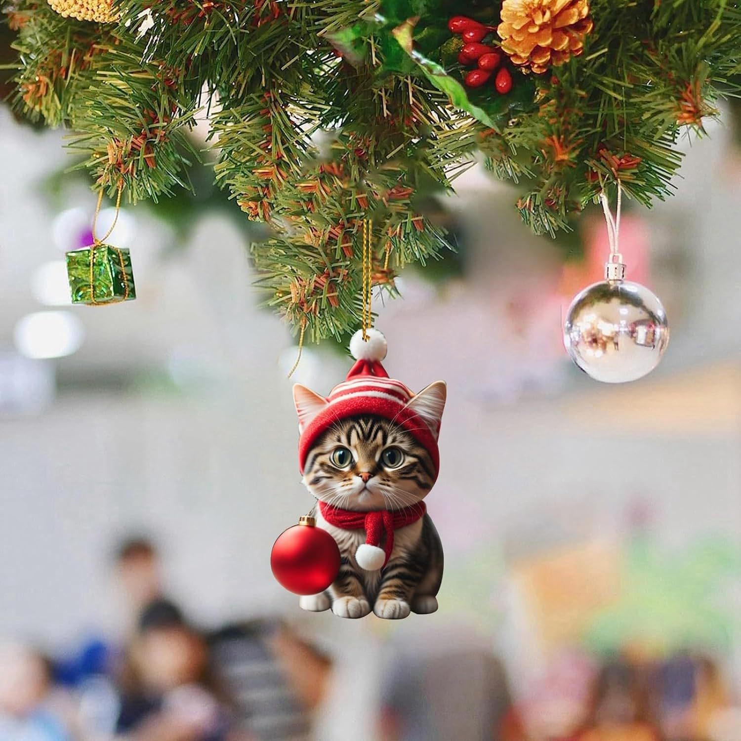 Cruzar la frontera nueva Navidad creativo lindo gato Navidad casa árbol de Navidad decoraciones acrílico colgante plana