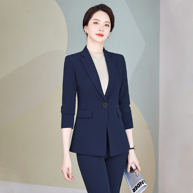 Navy Blue Blazer Women's Autumn Two-Piece Set Single-Button Formal Wear Elegant Workwear High-End Professional Suit