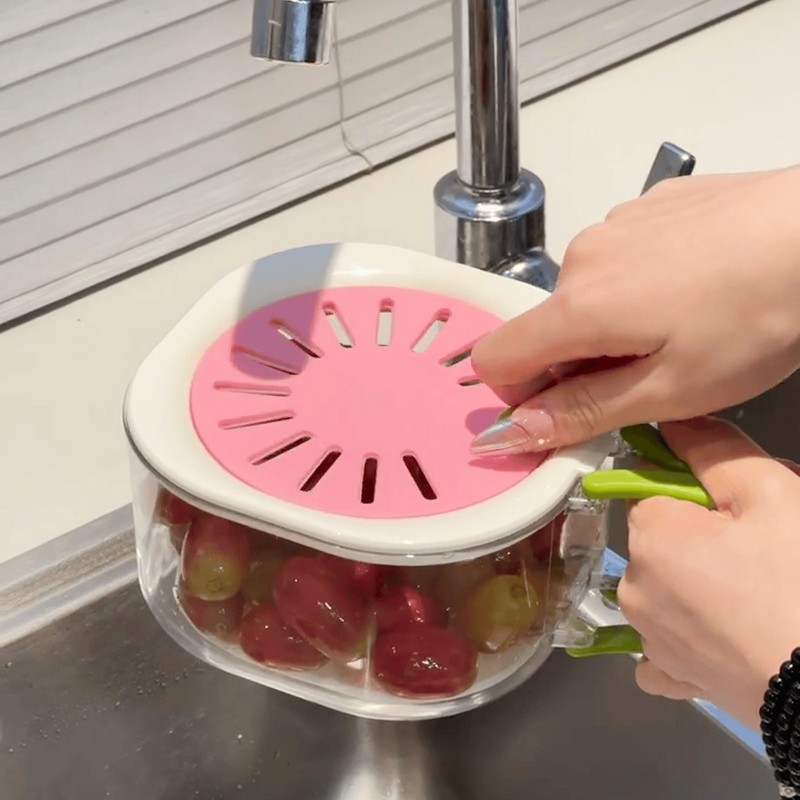特別な大型排水バスケット、家庭用のかわいいフルーツバスケット、伸縮式水フィルター、蓋付きツーインワン増粘脱水野菜洗いバスケット|undefined