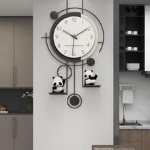 钟表熊猫挂钟客厅2025新款免打孔钟挂墙餐厅现代简约大气创意时钟