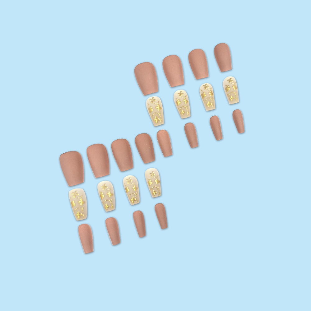 Ventas transfronterizas en caliente 3D estereoscópicas de oro leper desgaste uña de textura floral de oro uña falsa 24 piezas de temperamento de manicure