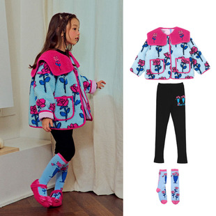 In stock! BE23 autumn and winter New girls' lamb wool double-sided wear warm suit cute rose coat