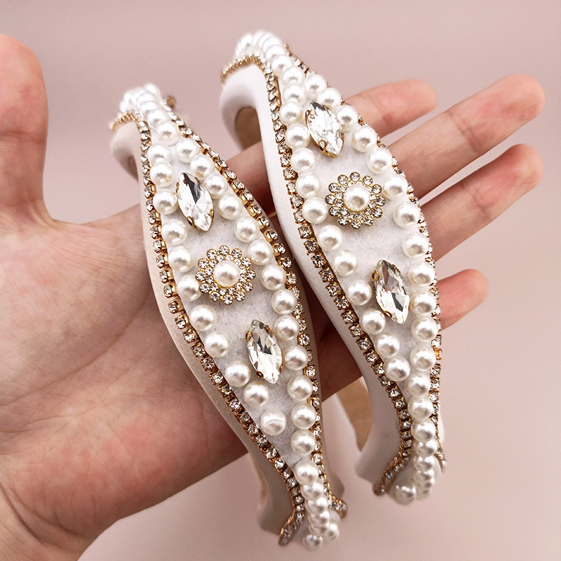 CB20170009-3.5cm三尖椭圆珍珠水钻塑料布艺发箍