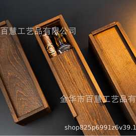 跨境松木雕刻雪茄收纳盒 伴郎专属个性化