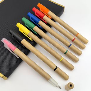Creative double-head paper tube highlighter printing advertising paper pen environmental protection kraft paper ballpoint pen custom double-head highlighter