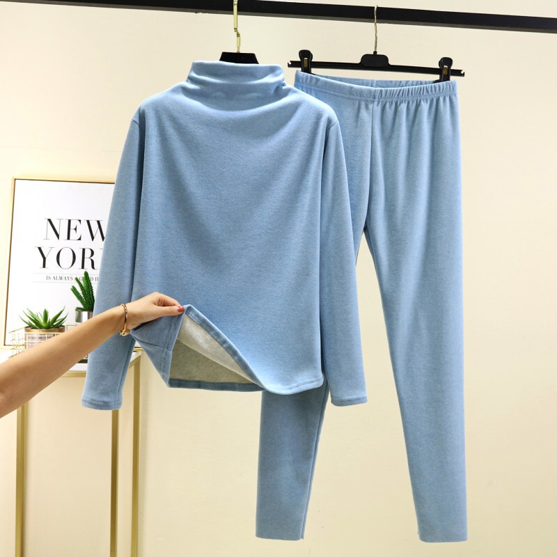 Thermal Underwear Set for Women with Mid-High Collar, Suitable for Autumn and Winter, Plus Size, Thickened and Fleece-Lined