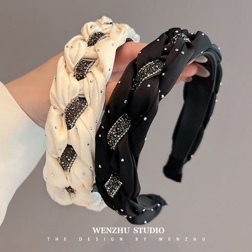  New Fashion Rhinestone Headband Female Internet Celebrity High-Skull Headband Wide-Brim Face Wash Hairpin Twist Headband Wholesale