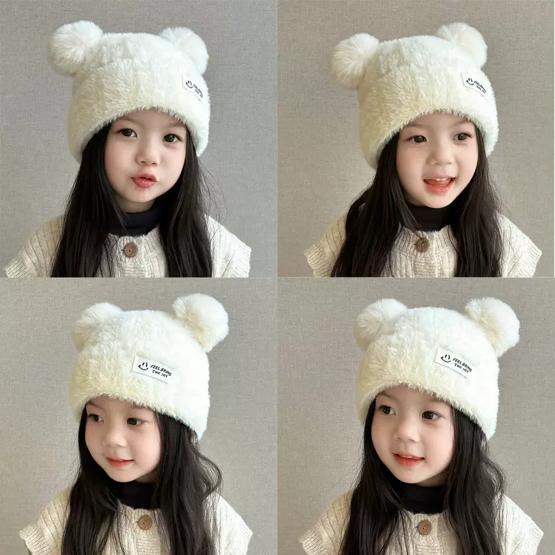 2025新款秋冬款女童帽子可爱女宝宝毛线帽儿童套头帽针织护耳帽