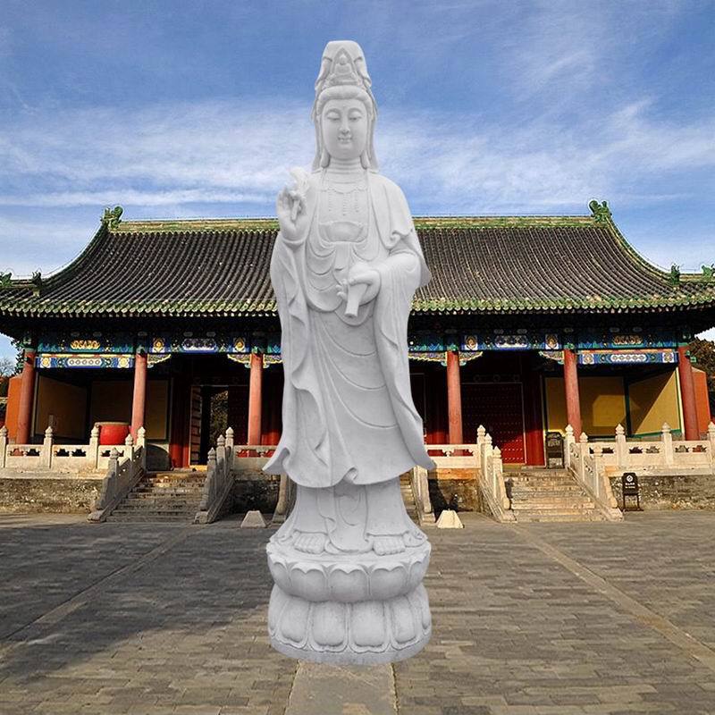 石雕汉白玉观音像寺院庙宇户外供奉大型青石观音佛像人物雕塑摆件