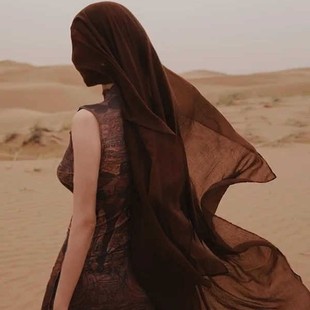 Exotic Coffee-Colored Cotton and Linen Silk Scarf Egyptian Desert Shawl Photo Scarf Vacation Versatile Thin Sun Protection Beach Towel