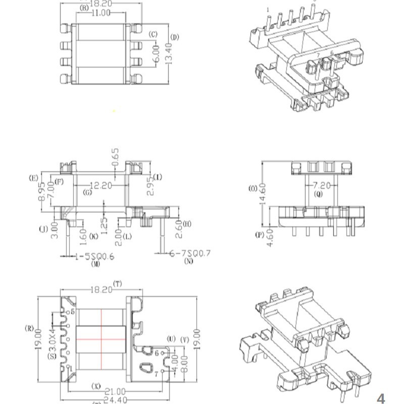 EE20变压器骨架EF20电木骨架EE20加宽骨架立式5-2