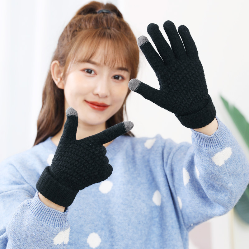 Guantes de pantalla táctil de Cachemira para mujeres otoño e invierno cálido a prueba de frío forro de lana engrosada nuevo sub-Dedo de punto Ciclismo Hombres al por mayor