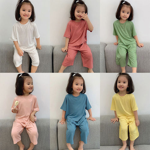 Cotton children's modal air-conditioning clothes summer loose thin soft soft girls boys baby pajamas home clothes