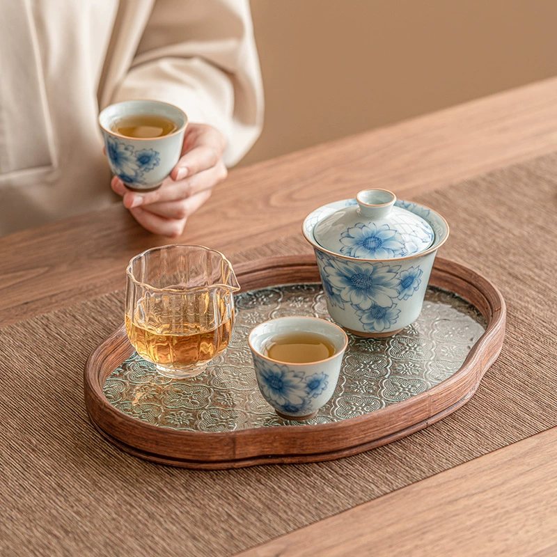 Синий и белый керамический чайный cup, элитный стеклянный чайный набор, китайский стиль