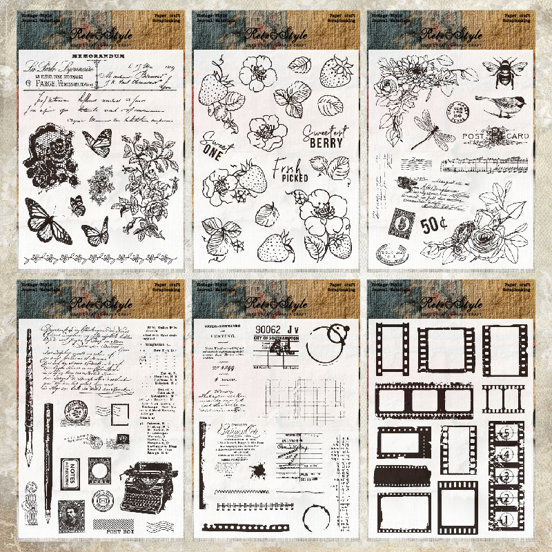 Cuentas de mano transparente sello de silicona fondo retro sello básico DIY decoración cuentas de mano sello de goma hongos papel manuscrito