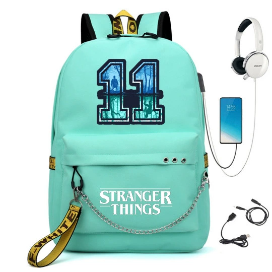 Рюкзак (Stranger Things) школьная сумка — USB-порт, железная цепь и лента, размер один