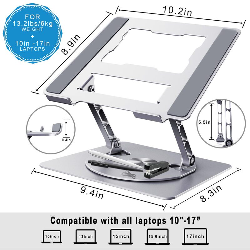 Laptop Stand Desktop 360-Degree Rotating Gaming Cooling Stand Adjustable Folding Hollow Design 17-Inch 15-Inch Computer Stand