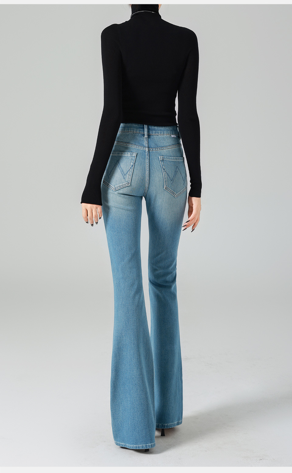 Retro High Waist Micro-horn Jeans Women's Jeans Versatile Four-season Color Four-sided Elastic Tight Body Hip Lift_ecoleips.com