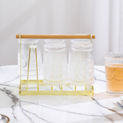 Household cup holder water cup hanger wooden handle drain cup holder desktop cup storage rack tea cup hanger manufacturer wholesale