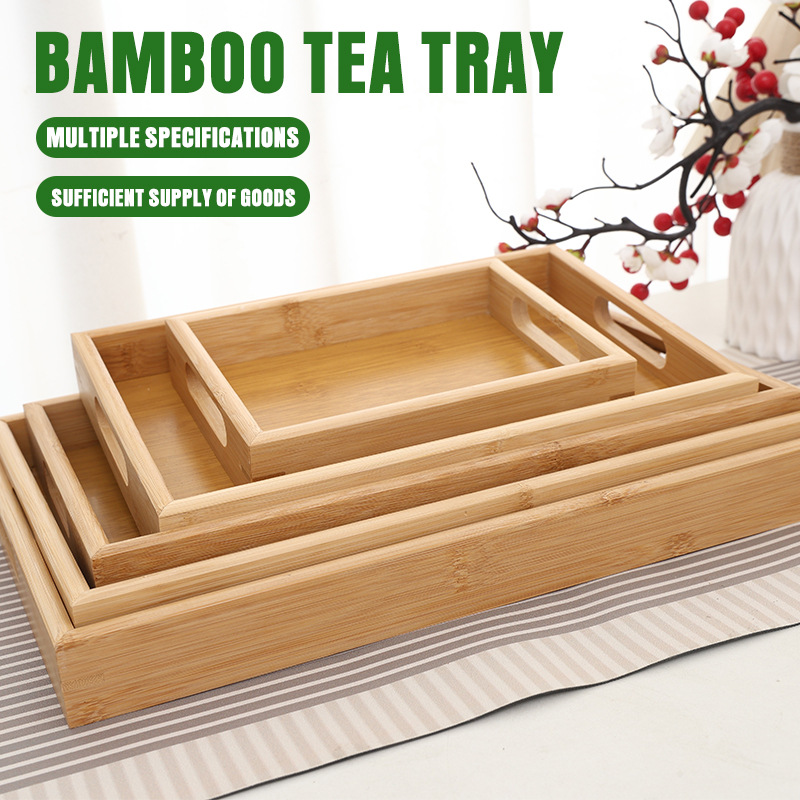 bandeja de bambú rectangular gruesa bandeja de comedor para hotel bandeja de té de bambú bandeja de madera de pan de frutas creativas de bambú