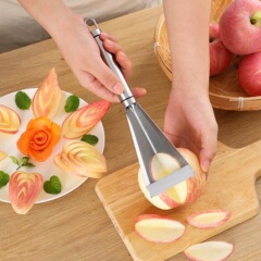 Apple Triangle Push Knife Fruit Stainless Steel Fancy Fruit Plate Knife Creative Carving Restaurant Plating Apple Push Knife