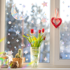 LSK101鐳射炫彩星星月亮玻璃門窗家居背景美化裝飾窗貼批發