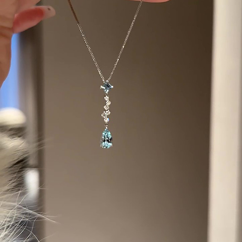Blue Water Drop Tassel Necklace 2026 New Style Exquisite and Fashionable Niche Design Clavicle Chain Jewelry Customization Blue Water Drop Tassel Necklace 2026 New Style Exquisite and Fashionable Niche Design Clavicle Chain Jewelry Customization