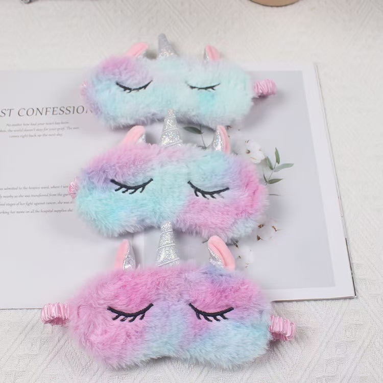 Suministro de máscaras de ojos de unicornio de pelusa de color, máscaras de ojos de pelusa de dibujos animados, máscaras de ojos de pelusa de almuerzo para dormir en stock